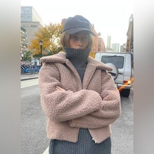 Oak + Fort | Cropped Shearling Bomber Jacket | Taupe Gray | Size L-XL